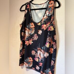 Floral Scoop Tank Top in Black with Pink & Orange Blooms